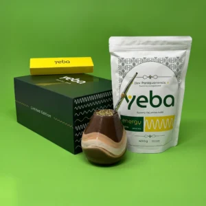 yebaBox Echo Limited Edition – ručne robená keramická kalabasa, bombilla v žltej krabičke a sypaná yerba maté 400 g energy.