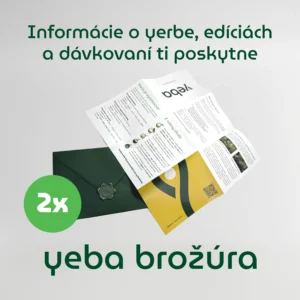 Dve yeba brožúry s informáciami o yerbe, edíciách a dávkovaní v zelených obálkach s voskovou pečaťou – súčasť yeba DuoBox.